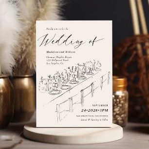 Hand Drawn Table Setting Minimalist Wedding Invitation