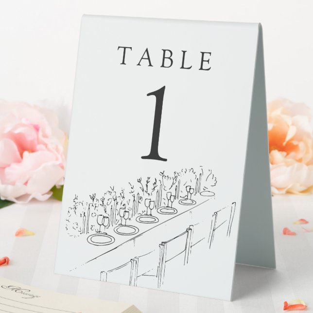 Hand Drawn Table Setting Wedding Table Number Tent (In SItu (Wedding))