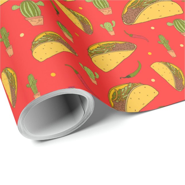 Hand Drawn Tacos and Chillies Mexican Food Print Wrapping Paper (Roll Corner)
