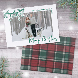 Hand Drawn Tartan Whimsical Christmas Holiday Letterpress Photo Cards