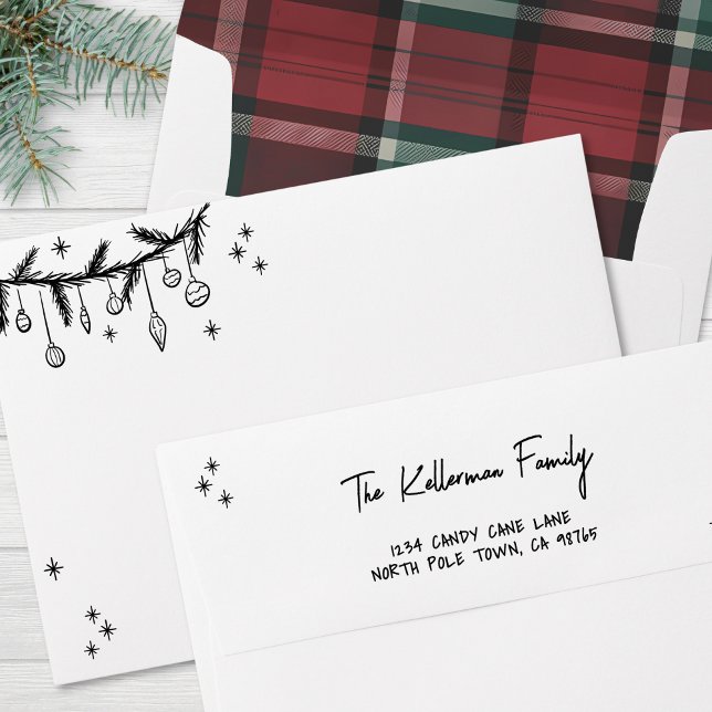 Hand Drawn Tartan Whimsical Merry Christmas Envelope (Hand Drawn Tartan Whimsical Merry Christmas envelope)