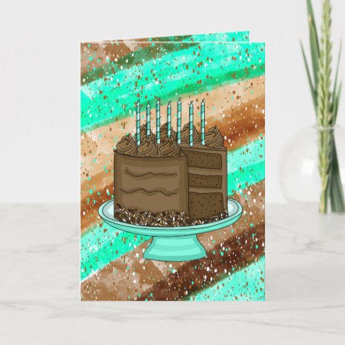 Hand drawn Teal and Brown Happy Birthday Card