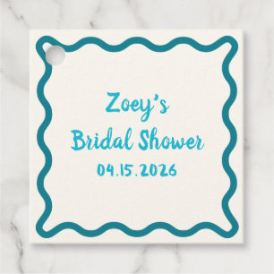 Hand Drawn Teal Wavy Border Bridal Shower Cute Favor Tags