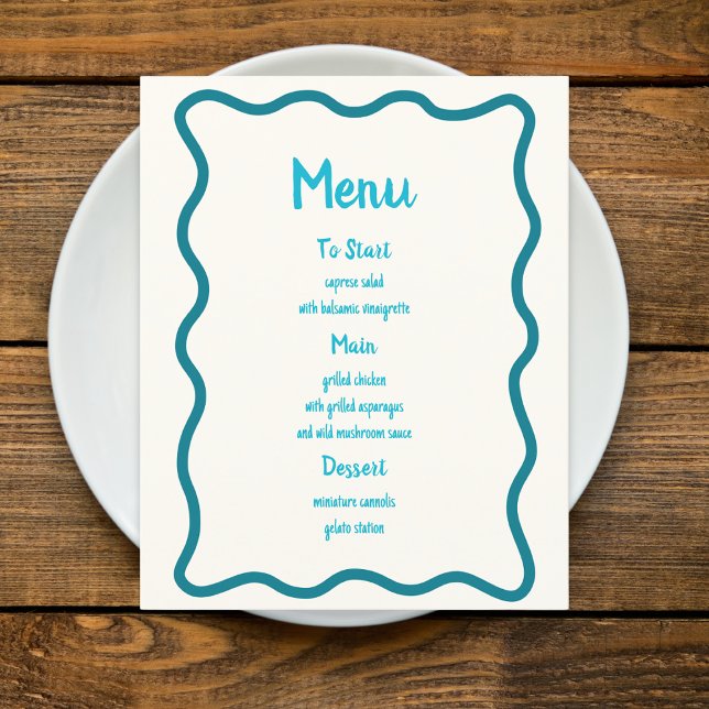Hand Drawn Teal Wavy Border Bridal Shower Menu (Creator Uploaded)