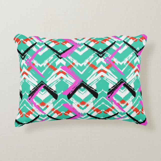 Hand Drawn Teal Zig Zag Pattern Accent Pillow (Front)