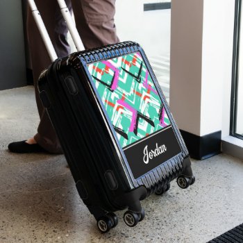 Hand Drawn Teal Zig Zag Pattern | Add Your Name Luggage by trendzilla at Zazzle