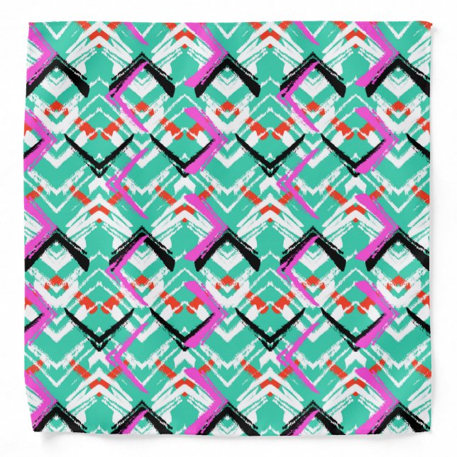 Hand Drawn Teal Zig Zag Pattern Bandana (Front)