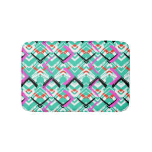 Hand Drawn Teal Zig Zag Pattern Bathroom Mat