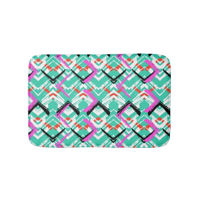 Hand Drawn Teal Zig Zag Pattern Bathroom Mat (Front)