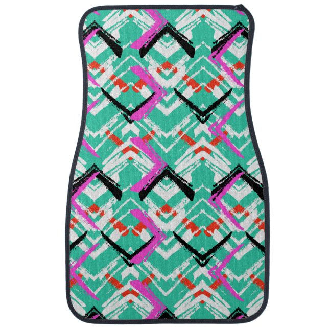 Hand Drawn Teal Zig Zag Pattern Car Floor Mat (Front)