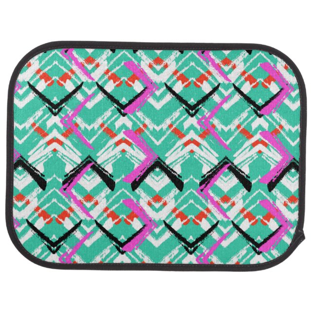 Hand Drawn Teal Zig Zag Pattern Car Mat (Rear)