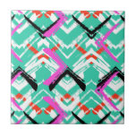 Hand Drawn Teal Zig Zag Pattern Ceramic Tile