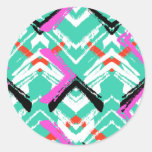 Hand Drawn Teal Zig Zag Pattern Classic Round Sticker
