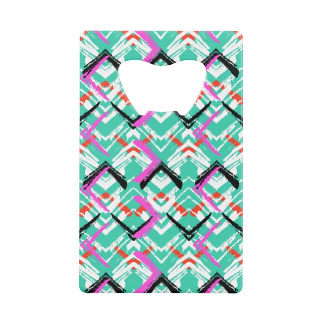 Hand Drawn Teal Zig Zag Pattern Credit Card Bottle Opener (Front)