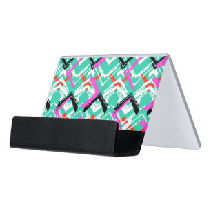 Hand Drawn Teal Zig Zag Pattern Desk Business Card Holder