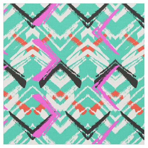 Hand Drawn Teal Zig Zag Pattern Fabric