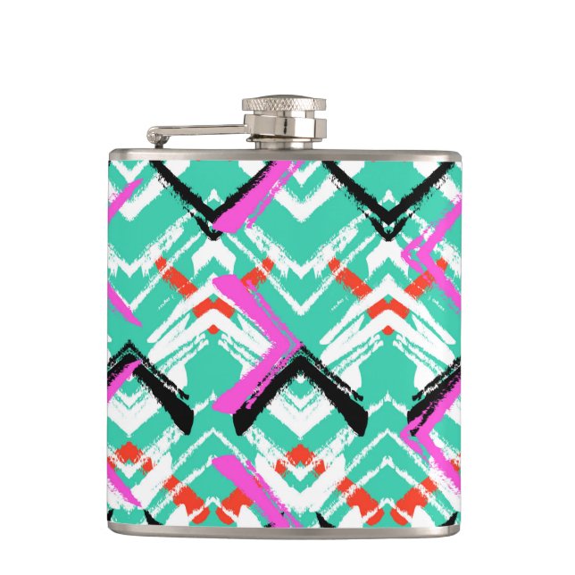 Hand Drawn Teal Zig Zag Pattern Flask (Front)
