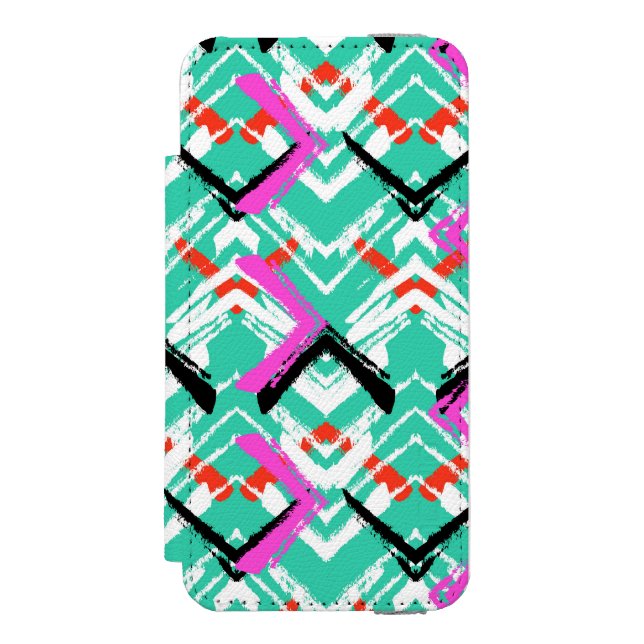 Hand Drawn Teal Zig Zag Pattern Incipio iPhone Wallet Case (Folio Front)