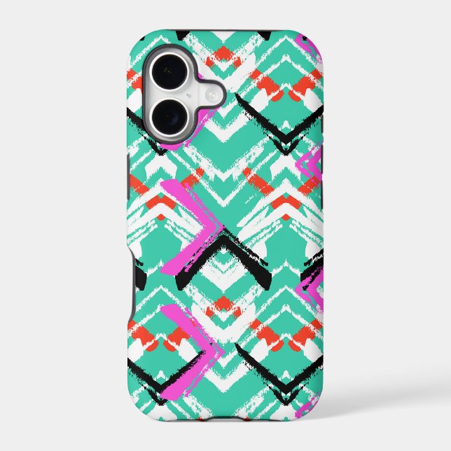 Hand Drawn Teal Zig Zag Pattern Iphone Case (Back)