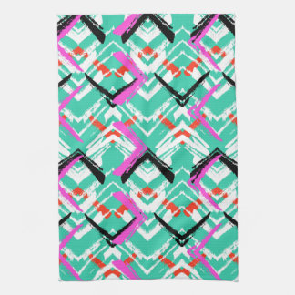 Hand Drawn Teal Zig Zag Pattern Kitchen Towel