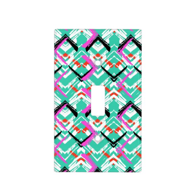 Hand Drawn Teal Zig Zag Pattern Light Switch Cover (Front)