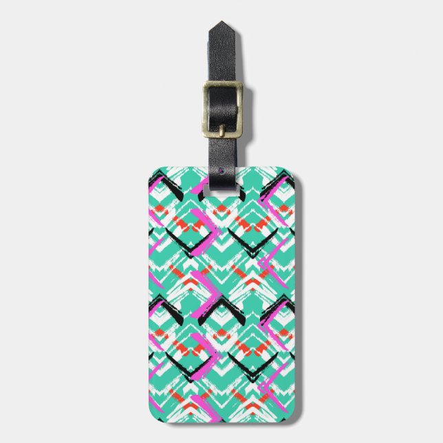 Hand Drawn Teal Zig Zag Pattern Luggage Tag (Front Vertical)