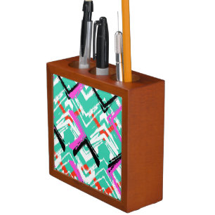 Hand Drawn Teal Zig Zag Pattern Pencil/Pen Holder