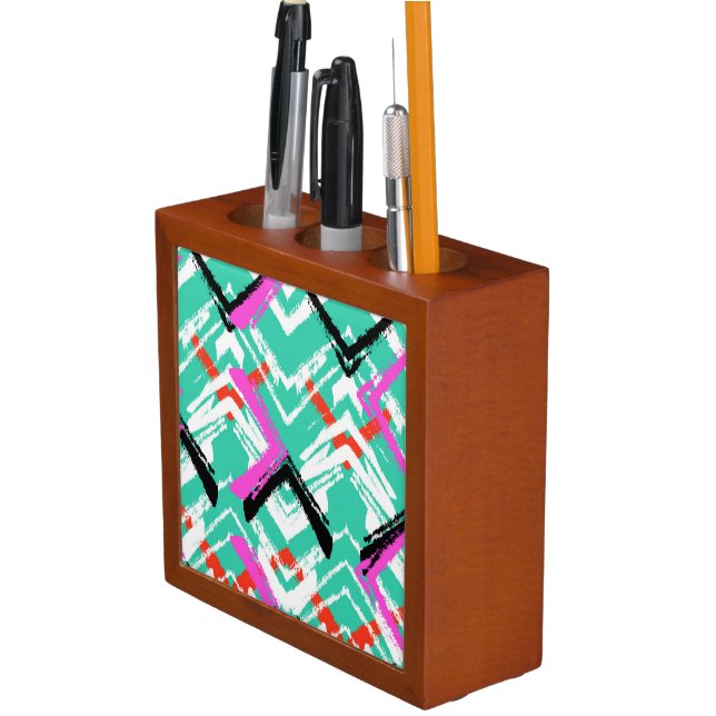 Hand Drawn Teal Zig Zag Pattern Pencil/Pen Holder (In Situ)