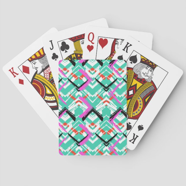 Hand Drawn Teal Zig Zag Pattern Poker Cards (Back)