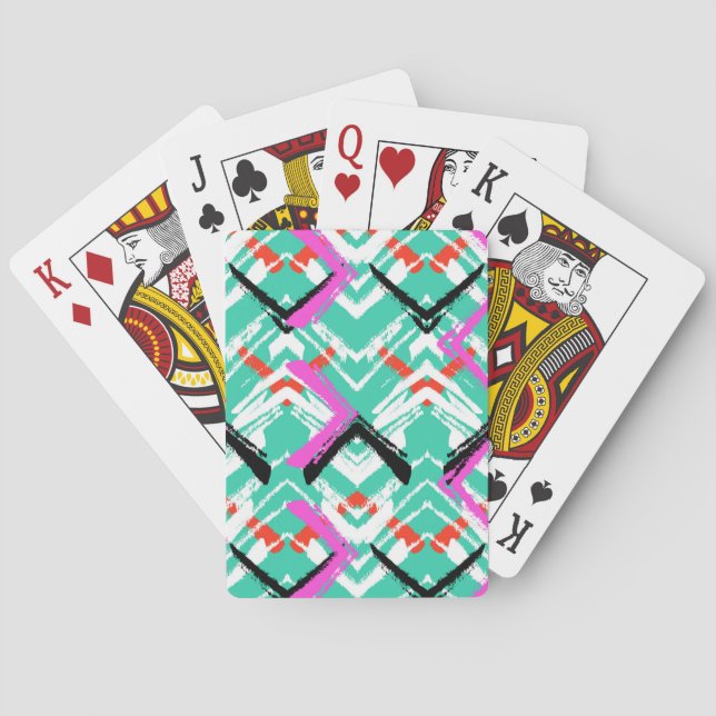 Hand Drawn Teal Zig Zag Pattern Poker Cards (Back)