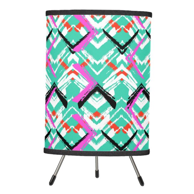 Hand Drawn Teal Zig Zag Pattern Tripod Lamp (Front)