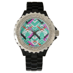 Hand Drawn Teal Zig Zag Pattern Watch