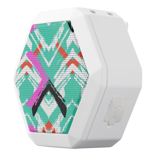 Hand Drawn Teal Zig Zag Pattern White Bluetooth Speaker (Left)