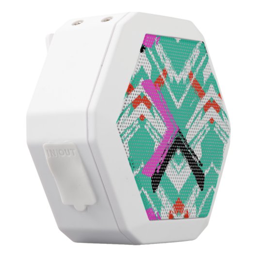 Hand Drawn Teal Zig Zag Pattern White Bluetooth Speaker (Right)