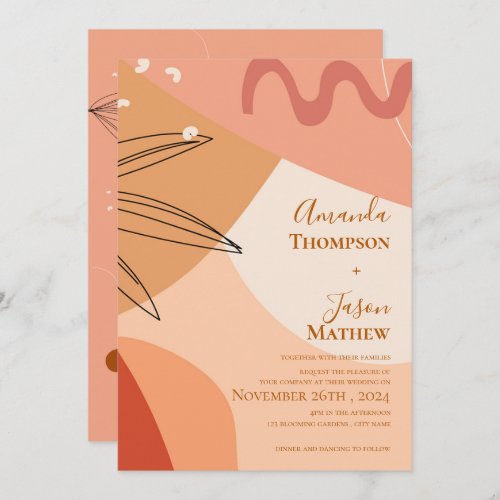 Hand Drawn Terracotta Abstract Wedding Invitation 