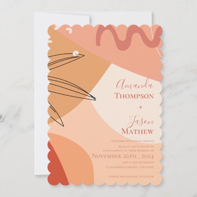 Hand Drawn Terracotta Abstract Wedding Invitation  (Front)
