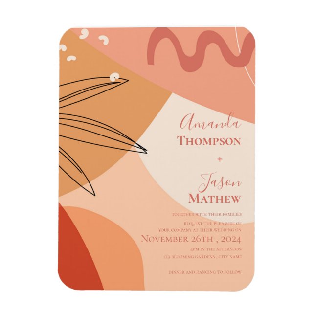 Hand Drawn Terracotta Abstract Wedding Invitation  Magnet (Vertical)