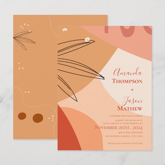 Hand Drawn Terracotta Abstract Wedding Invitation  Postcard (Front/Back)