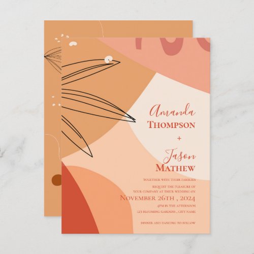 Hand Drawn Terracotta Abstract Wedding Invitation  Postcard