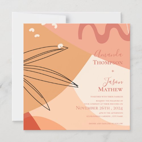 Hand Drawn Terracotta Abstract Wedding Magnetic Invitation