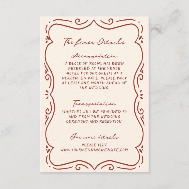 Hand Drawn Terracotta Frame Wedding Details Enclosure Card (Front)