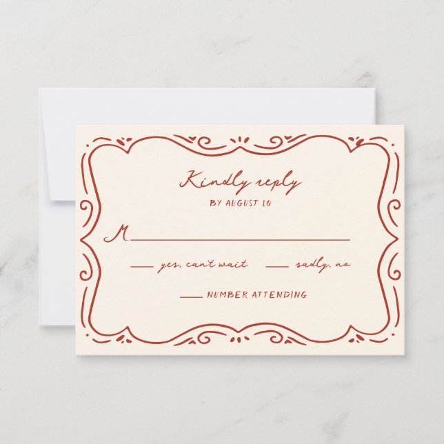 Hand Drawn Terracotta Frame Wedding RSVP Card (Front)