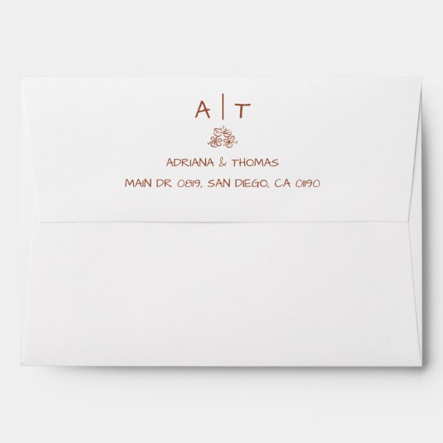 Hand Drawn Terracotta Stripe Wedding Envelope (Back (Top Flap))