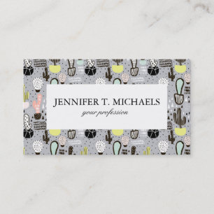 Hand Drawn Textured Cactus Pattern Business Card