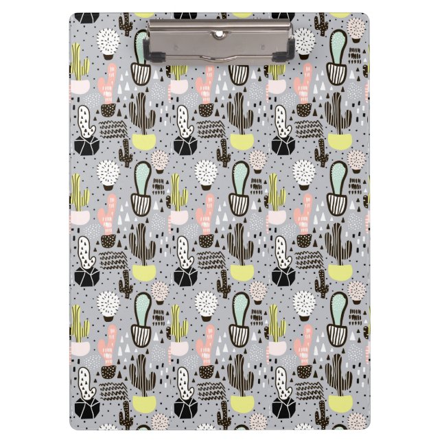 Hand Drawn Textured Cactus Pattern Clipboard (Front)