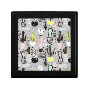 Hand Drawn Textured Cactus Pattern Keepsake Box
