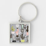 Hand Drawn Textured Cactus Pattern Keychain