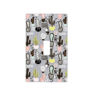 Hand Drawn Textured Cactus Pattern Light Switch Cover