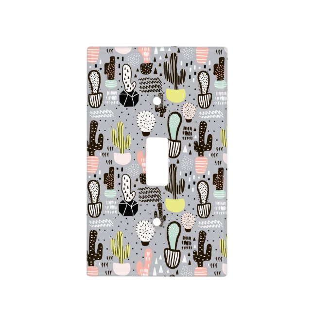 Hand Drawn Textured Cactus Pattern Light Switch Cover (Front)