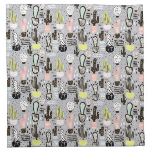 Hand Drawn Textured Cactus Pattern Napkin